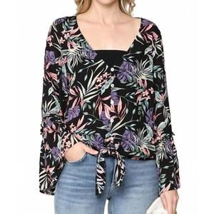 NEW KYEMI tropical bell sleeve top in black